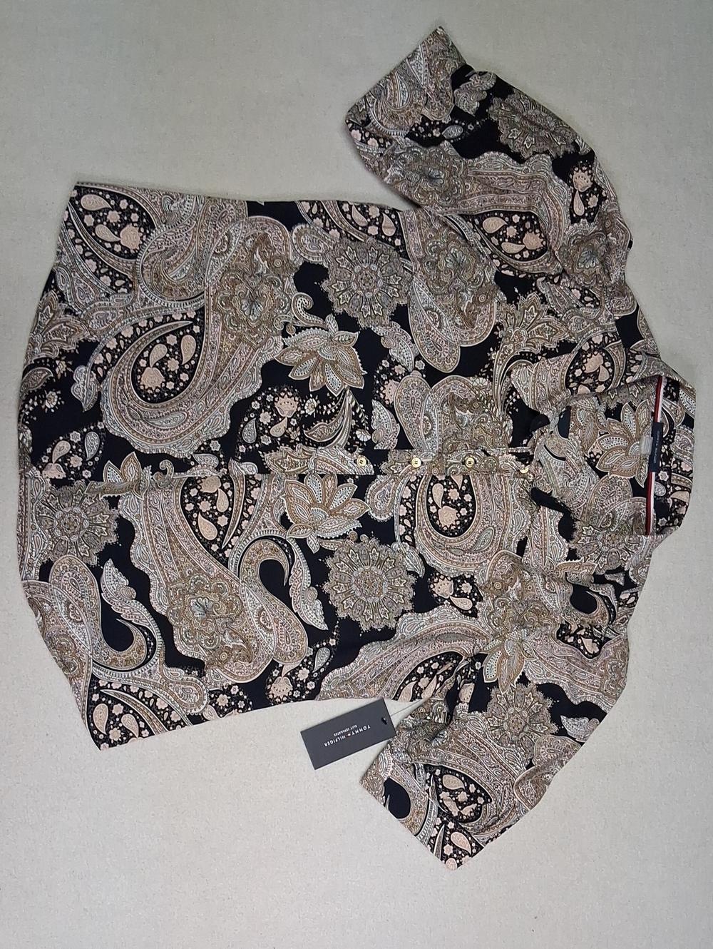 Tommy Hilfiger Black and Beige Paisley Button-Down Shirt
